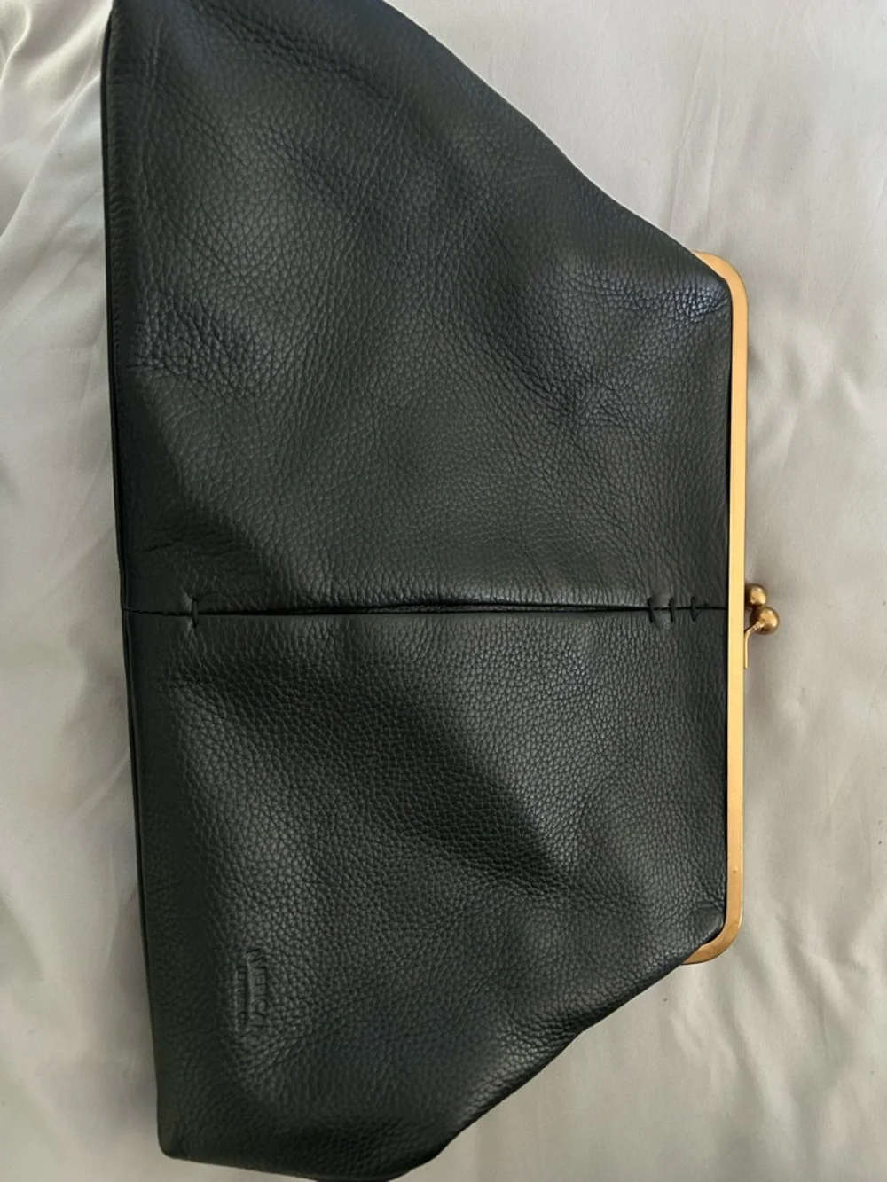 Classic Black Leather Frame-Top Tote with Gold Accent - Picture 3 of 5